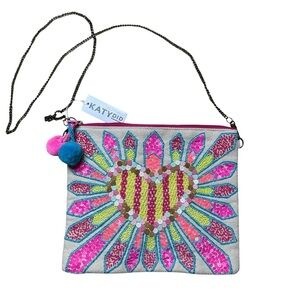 Katydid heart sequin bag with beads NWT